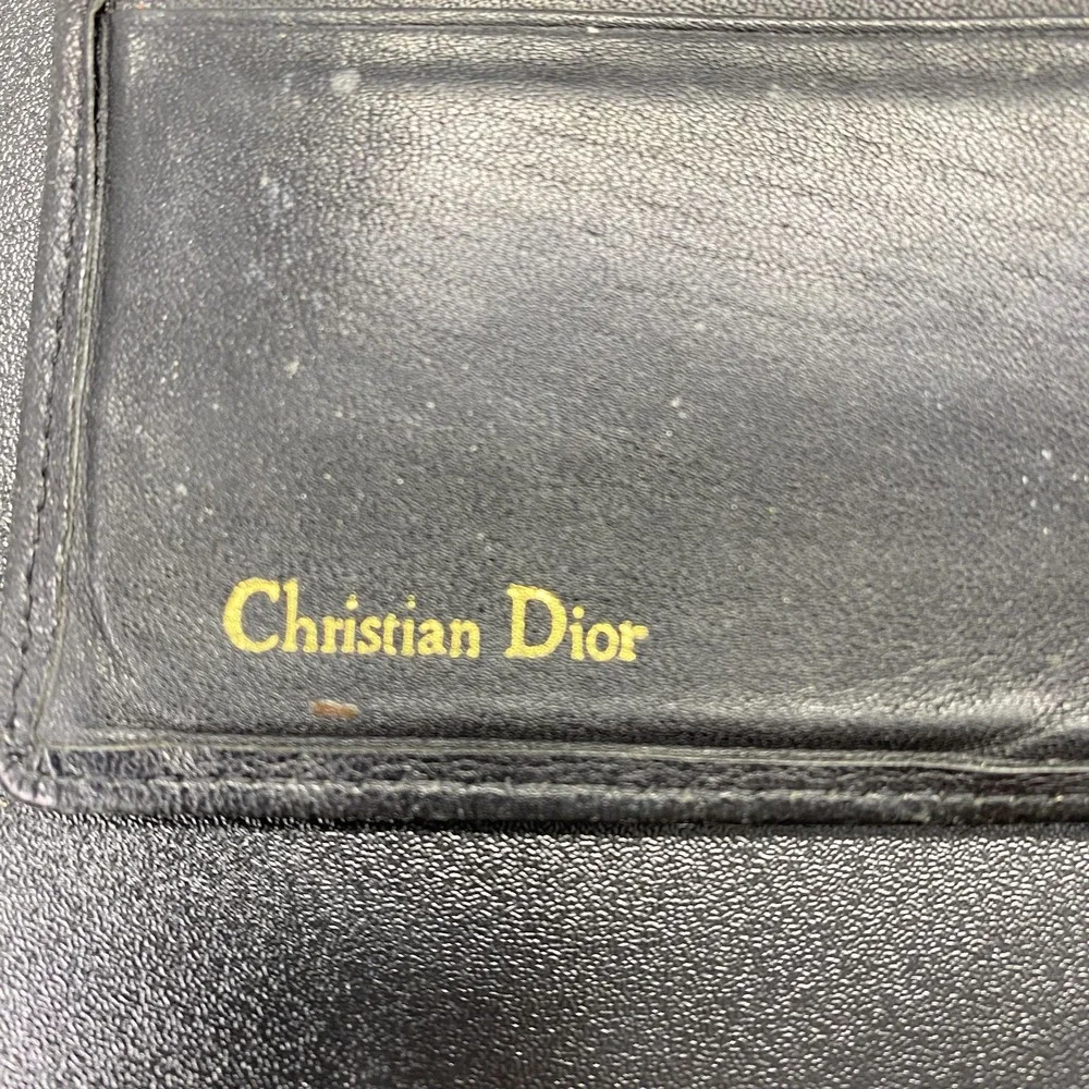 Christian Dior Wallet Mens Black Leather Bifold Credit Card Holder Logo Designer